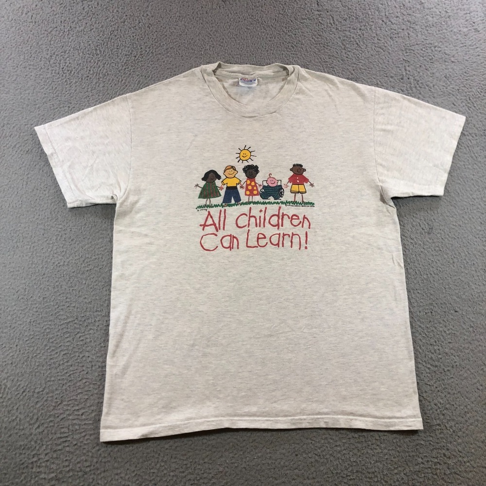 vtg all children can learn shirt mens L gray global ideas B henry E L Anderson